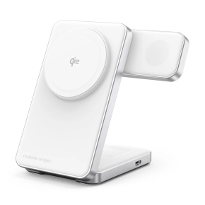 Mobile Origin Qi2 CompactStand 3-in-1 - White/Silver Mobile Origin Qi2 CompactStand 3-in-1 - White/Silver