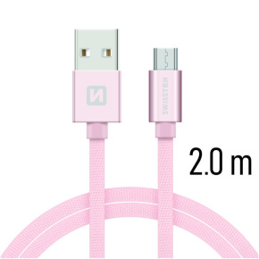 Swissten Data Cable Textile USB / Micro USB 2 m, rose gold Swissten Data Cable Textile USB / Micro USB 2 m, rose gold