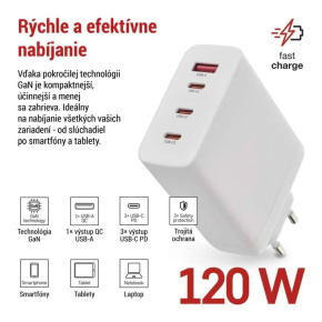 EMOS USB adaptér do siete PD, 1x USB-A a 3x USB-C, 120 W max. 