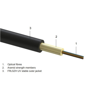 Fiber optic cable DROP  FTTx SM 4x9/125, OS2 G.657A2, TB, LSOH. Eca, black, 1000m