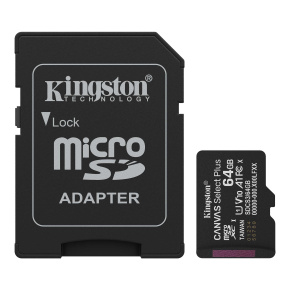 Kingston 64GB microSDXC Canvas Select Plus Gen3 100MB/s A1 Card + Adapter Kingston 64GB microSDXC Canvas Select Plus Gen3 100MB/s A1 Card + Adapter
