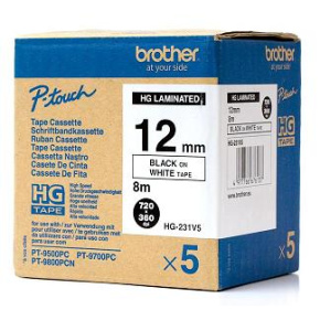 páska BROTHER HGe231 čierne písmo, biela páska HQ Tape (12mm) (5 ks)