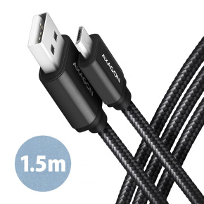 AXAGON BUMM-AM15AB, HQ kábel Micro USB <-> USB-A, 1.5 m, USB 2.0, 2,4 A, ALU, opletenie, čierny