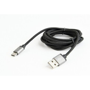 Cotton braided Type-C USB cable with metal connectors, 1.8 m, black color, blister