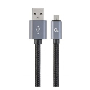 Cotton braided Micro-USB cable with metal connectors, 1.8 m, black, blister