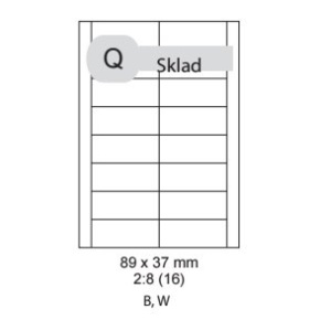 etikety ECODATA Samolepiace 89 x 37mm univerzálne biele 16ks/A4 (100 listov A4/bal.)