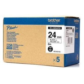 páska BROTHER HGe651 čierne písmo, žltá páska HQ Tape (24mm) (5 ks)