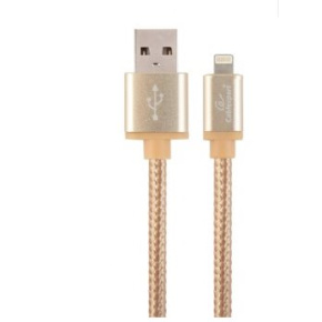 Cotton braided 8-pin cable with metal connectors, 1.8 m, gold color, blister