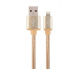 Cotton braided 8-pin cable with metal connectors, 1.8 m, gold color, blister