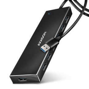 AXAGON HUE-F7A, 7x USB 3.2 Gen 1 ALU FLAT CHARGING hub, micro USB napájací konektor, kábel USB-A 1m