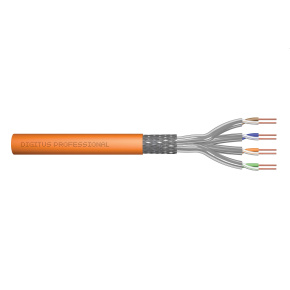 CAT 7 S-FTP installation cable, 1200 MHz Dca (EN 50575), AWG 23/1, 500 m drum, SX, orange