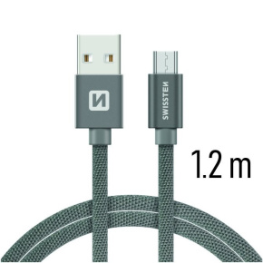 Swissten Data Cable Textile USB / Micro USB 1.2 m, grey Swissten Data Cable Textile USB / Micro USB 1.2 m, grey