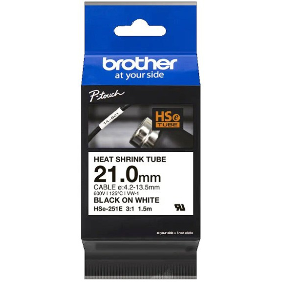 zmršťovacia bužírka BROTHER HSe251E čierne písmo, biela bužírka TUBE (21mm) (HSE251E)