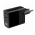 3-port 30W GaN USB fast charger, LCD, black