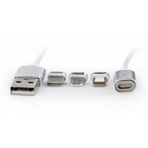 Magnetic USB charging combo 3-in-1 cable, silver, 1 m