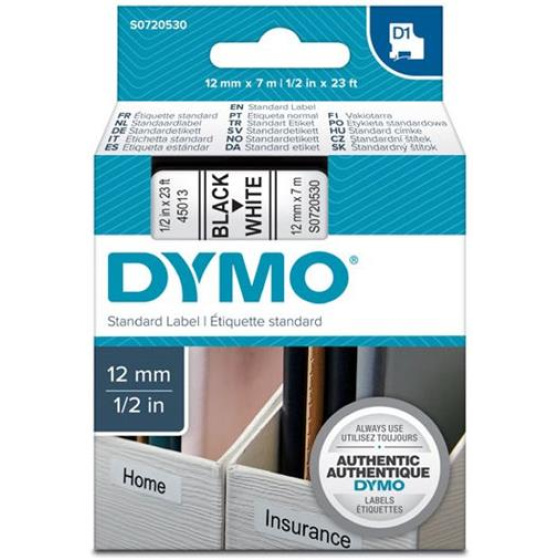 páska DYMO 45013 D1 Black On White Tape (12mm) (S0720530)