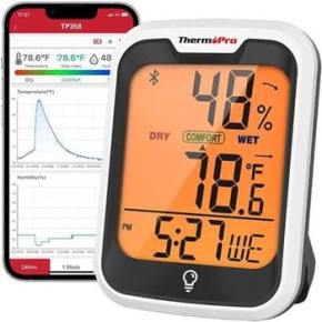 domáci teplomer a vlhkomer ThermoPro TP-358, 3"LCD displej, aplikácia na štatistiky