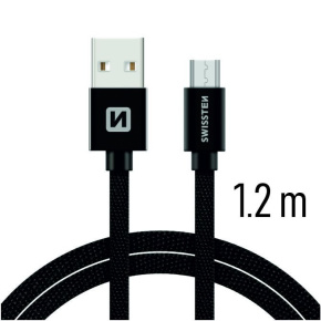 Swissten Data Cable Textile USB / Micro USB 1.2 m, black Swissten Data Cable Textile USB / Micro USB 1.2 m, black