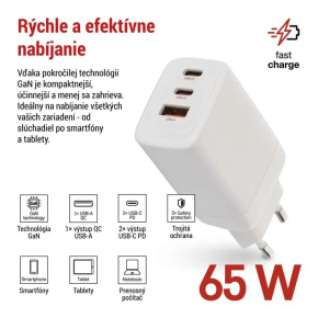 EMOS USB adaptér do siete PD, 1x USB-A a 2x USB-C, 65 W max.