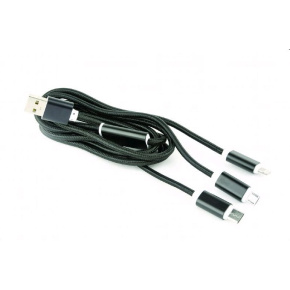 Cable CABLEXPERT USB A Male/Micro B + Type-C + Lightning, 1m, braided, black, blister