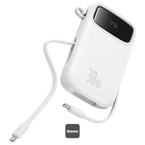 Baseus power banka Qpow 10000mAh 30W biela s USB-C káblom Baseus power banka Qpow 10000mAh 30W biela s USB-C káblom