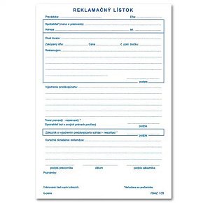 Reklamačný list A5 – 100 listov – samoprepis