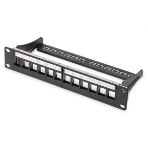 Modular Patch Panel, shielded, 12-Port Blank,1U,254mm (10") Rack Mount, black RAL 9005