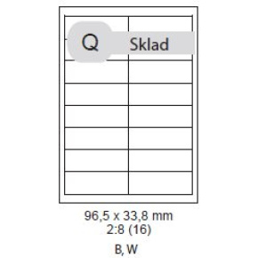 etikety ECODATA Samolepiace 96,5x33,8 univerzálne biele 16ks/A4 (100 listov A4/bal.)