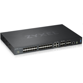 Zyxel XGS4600-32F L3 Managed Switch, 24 port Gig SFP, 4 dual pers.  and 4x 10G SFP+, stackable, dual PSU