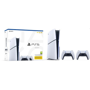 SONY PlayStation 5 (Model Slim) + PlayStation 5 DualSense Wireless Controllers, black & white