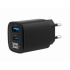 2-port 30W USB fast charger, LCD, black