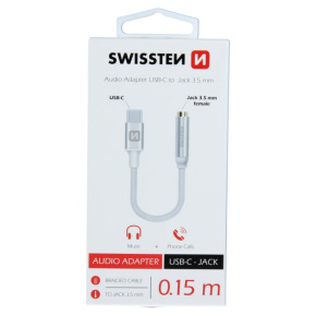 Swissten Audio Adapter Textile USB-C/Jack 0,15m, silver Swissten Audio Adapter Textile USB-C/Jack 0,15m, silver