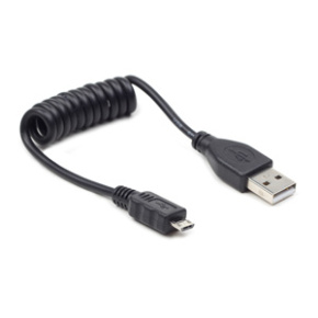 Coiled Micro-USB cable, 0.6 m, black