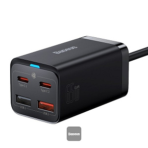 Baseus rýchlonabíjačka do siete GaN3 Pro, 2x USB-C, 2x USB 65W čierna Baseus rýchlonabíjačka do siete GaN3 Pro, 2x USB-C, 2x USB 65W čierna