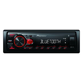 Pioneer MVH-230 autorádio s USB a Bluetooth s integrovaným mikrofónom červené