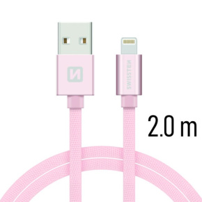 Swissten Data Cable Textile USB / Lightning 2 m, rose gold