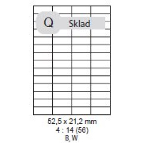 etikety ECODATA Samolepiace 52,5x21,2 univerzálne biele 56ks/A4 (100 listov A4/bal.)