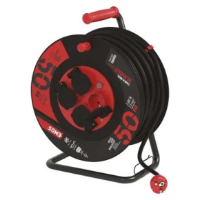EMOS Vonkajší predlžovací kábel na bubne 50 m / 4 zás. / čierny / guma-neoprén / 230V / 2,5 mm2 