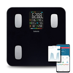 Salente MaxFit, múdra osobná diagnostická fitness váha, Bluetooth, čierna Salente MaxFit, múdra osobná diagnostická fitness váha, Bluetooth, čierna