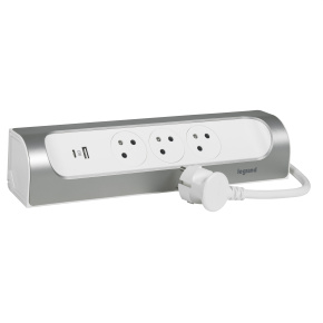 Legrand Predlžovačka rohová 3x2P+T USB A+C 1M kábel biela/hliník