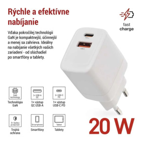 EMOS USB adaptér do siete PD, 1x USB-A a 1x USB-C, 20 W max.