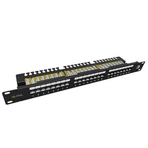 19" patch panel Solarix 24 x RJ45 CAT6 UTP s vyvazovací lištou 1U SX24L-6-UTP-BK-N
