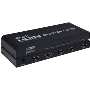 PremiumCord HDMI splitter 1-4 porty, kovové puzdro, 4K, FULL HD, 3D