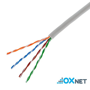 OXnet LAN cable U/UTP Cat5E solid 24AWGx4P Cu, Eca, PVC, box 100m, gray
