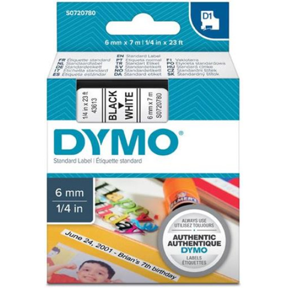 páska DYMO 43613 D1 Black On White Tape (6mm) (S0720780)