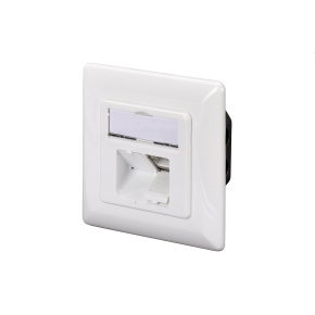 CAT 6A Class EA network outlet,shielded,2xRJ45,LSA pure white, flush mount, horizontal cable install.