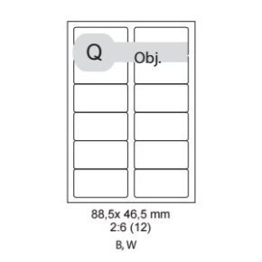 etikety ECODATA Samolepiace 88,5 x 46,5mm univerzálne biele 12ks/A4 (100 listov A4/bal.)