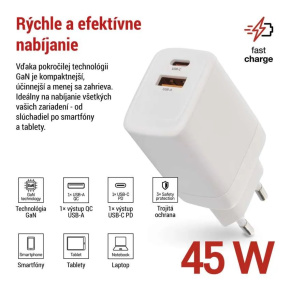 EMOS USB adaptér do siete PD, 1x USB-A a 1x USB-C, 45 W max.