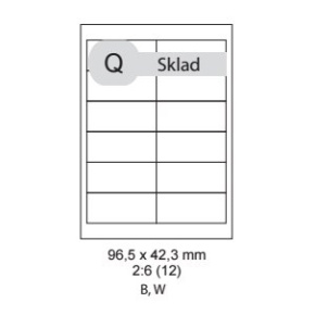 etikety ECODATA Samolepiace 96,5 x 42,3mm univerzálne biele 12ks/A4 (100 listov A4/bal.)