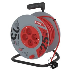 EMOS Predlžovací kábel na bubne 25 m / 4 zásuvky / s vypínačom / červený / PVC / 230V / 1,5 mm2